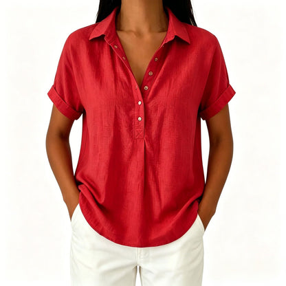 Women's Casual V-Neck Short Sleeve Blouse