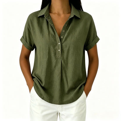Women's Casual V-Neck Short Sleeve Blouse