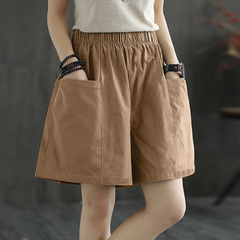 Casual High-Waist Elastic Pocket Shorts – Summer Comfort for Women