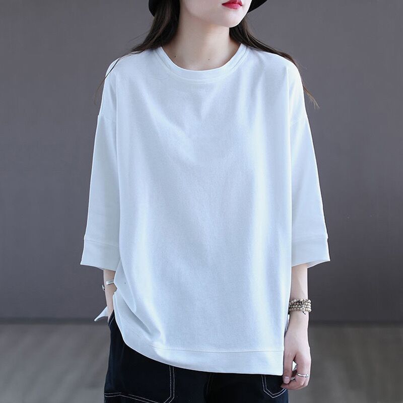 Women's Oversized Cotton Blend 3/4 Sleeve Crew Neck Casual Tee