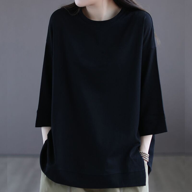 Women's Oversized Cotton Blend 3/4 Sleeve Crew Neck Casual Tee