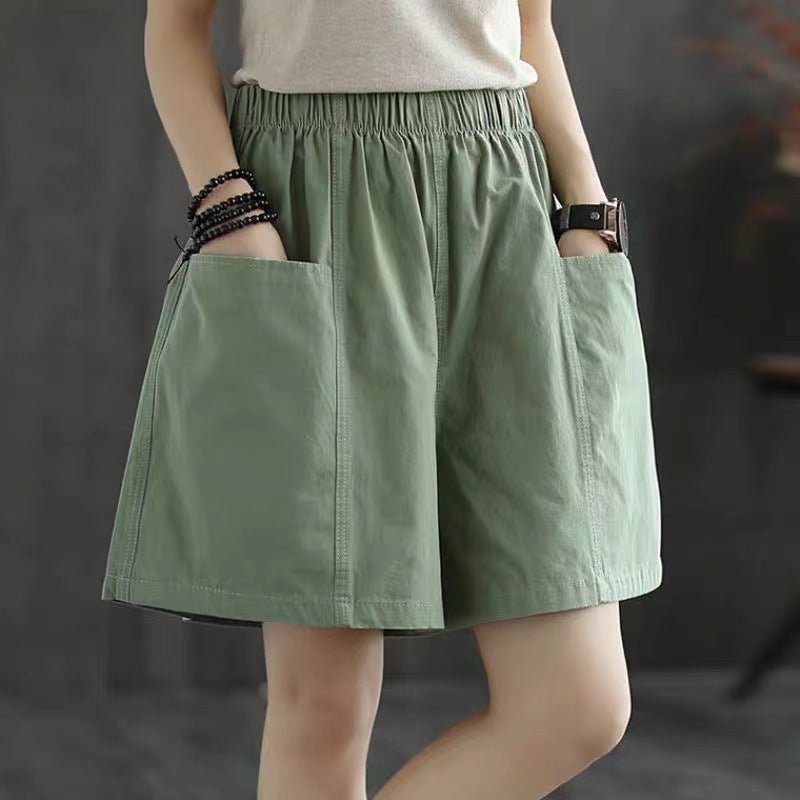 Casual High-Waist Elastic Pocket Shorts – Summer Comfort for Women