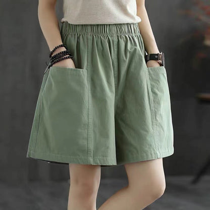 Casual High-Waist Elastic Pocket Shorts – Summer Comfort for Women