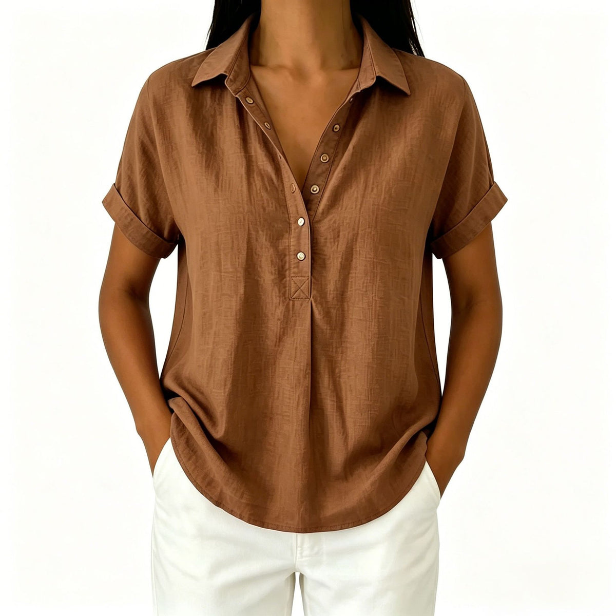 Women's Casual V-Neck Short Sleeve Blouse