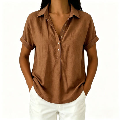 Women's Casual V-Neck Short Sleeve Blouse