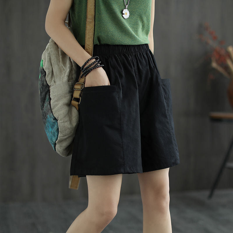 Casual High-Waist Elastic Pocket Shorts – Summer Comfort for Women