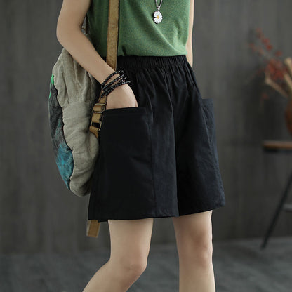 Casual High-Waist Elastic Pocket Shorts – Summer Comfort for Women
