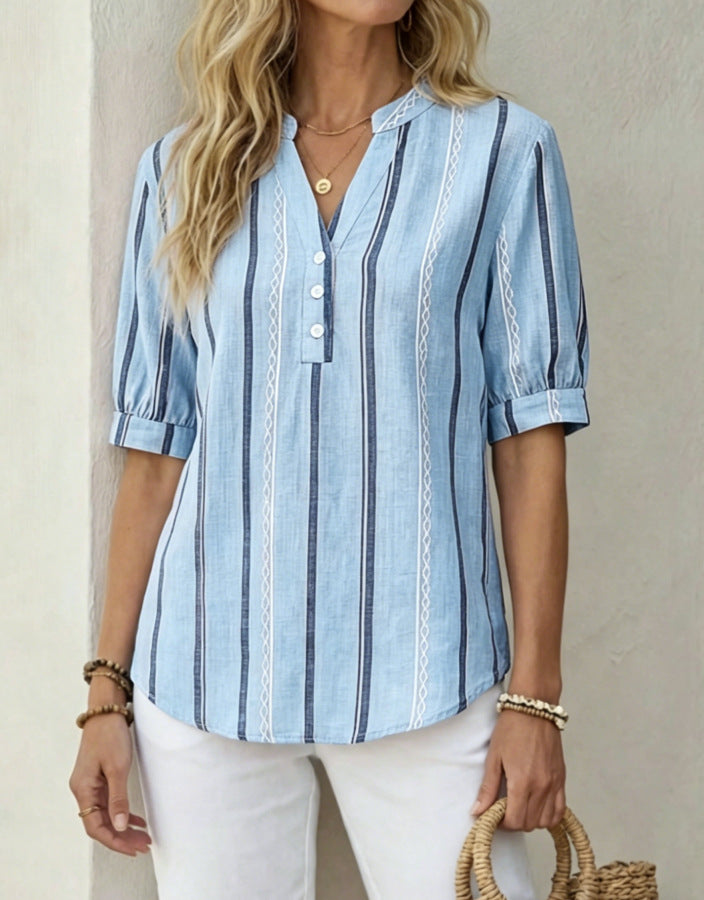 ❤️Beautiful and comfortable, women's cotton and linen short-sleeved T-shirt