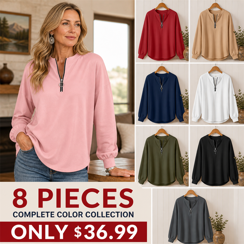 FINAL CLEARANCE - 8-Pack Only $36.99 - Women's Relaxed Half-Zip Long-Sleeve Pullover Top