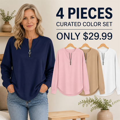 FINAL CLEARANCE - 8-Pack Only $36.99 - Women's Relaxed Half-Zip Long-Sleeve Pullover Top