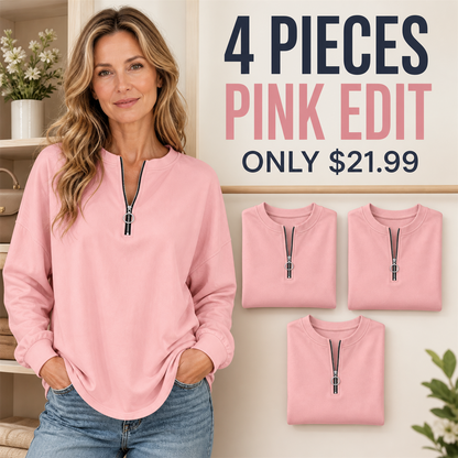 FINAL CLEARANCE - 8-Pack Only $36.99 - Women's Relaxed Half-Zip Long-Sleeve Pullover Top