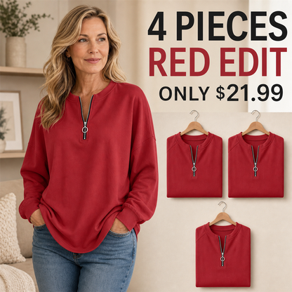 FINAL CLEARANCE - 8-Pack Only $36.99 - Women's Relaxed Half-Zip Long-Sleeve Pullover Top