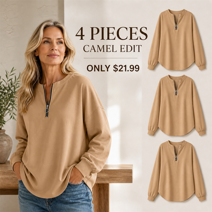 FINAL CLEARANCE - 8-Pack Only $36.99 - Women's Relaxed Half-Zip Long-Sleeve Pullover Top