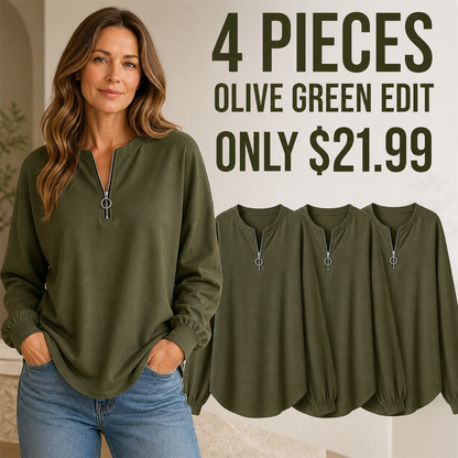 FINAL CLEARANCE - 8-Pack Only $36.99 - Women's Relaxed Half-Zip Long-Sleeve Pullover Top