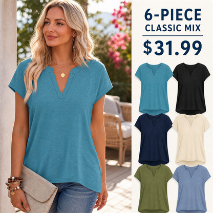 FINAL CLEARANCE - 12-Pack Only $39.99 - Women's Relaxed Notch-Neck Short-Sleeve Curved-Hem Top