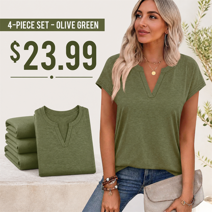 FINAL CLEARANCE - 12-Pack Only $39.99 - Women's Relaxed Notch-Neck Short-Sleeve Curved-Hem Top