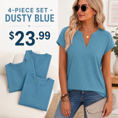 FINAL CLEARANCE - 12-Pack Only $39.99 - Women's Relaxed Notch-Neck Short-Sleeve Curved-Hem Top