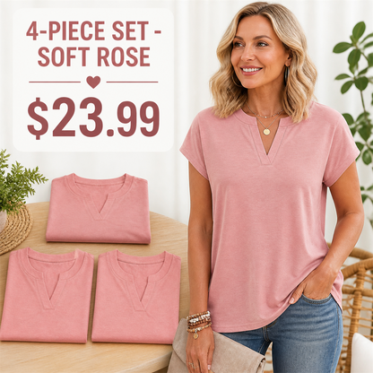 FINAL CLEARANCE - 12-Pack Only $39.99 - Women's Relaxed Notch-Neck Short-Sleeve Curved-Hem Top