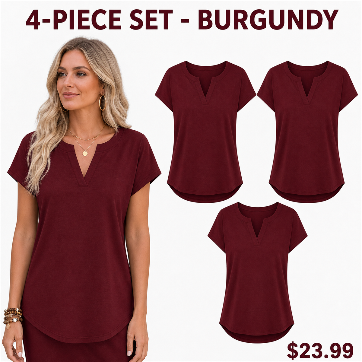 FINAL CLEARANCE - 12-Pack Only $39.99 - Women's Relaxed Notch-Neck Short-Sleeve Curved-Hem Top