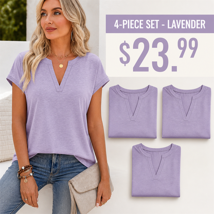 FINAL CLEARANCE - 12-Pack Only $39.99 - Women's Relaxed Notch-Neck Short-Sleeve Curved-Hem Top