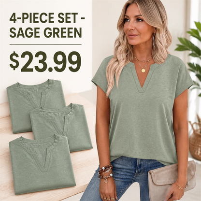 FINAL CLEARANCE - 12-Pack Only $39.99 - Women's Relaxed Notch-Neck Short-Sleeve Curved-Hem Top