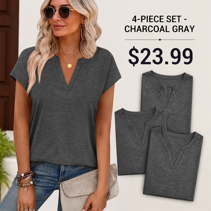 FINAL CLEARANCE - 12-Pack Only $39.99 - Women's Relaxed Notch-Neck Short-Sleeve Curved-Hem Top