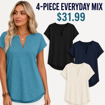 FINAL CLEARANCE - 12-Pack Only $39.99 - Women's Relaxed Notch-Neck Short-Sleeve Curved-Hem Top
