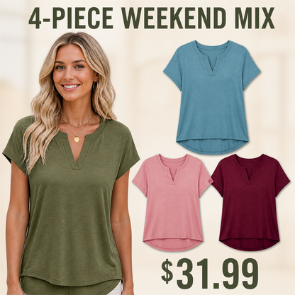 FINAL CLEARANCE - 12-Pack Only $39.99 - Women's Relaxed Notch-Neck Short-Sleeve Curved-Hem Top