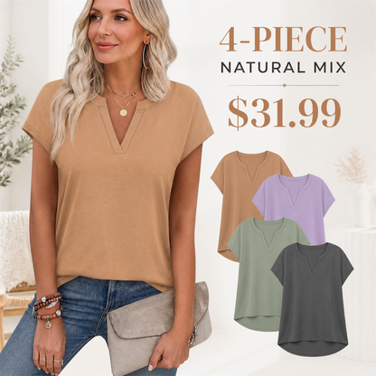FINAL CLEARANCE - 12-Pack Only $39.99 - Women's Relaxed Notch-Neck Short-Sleeve Curved-Hem Top