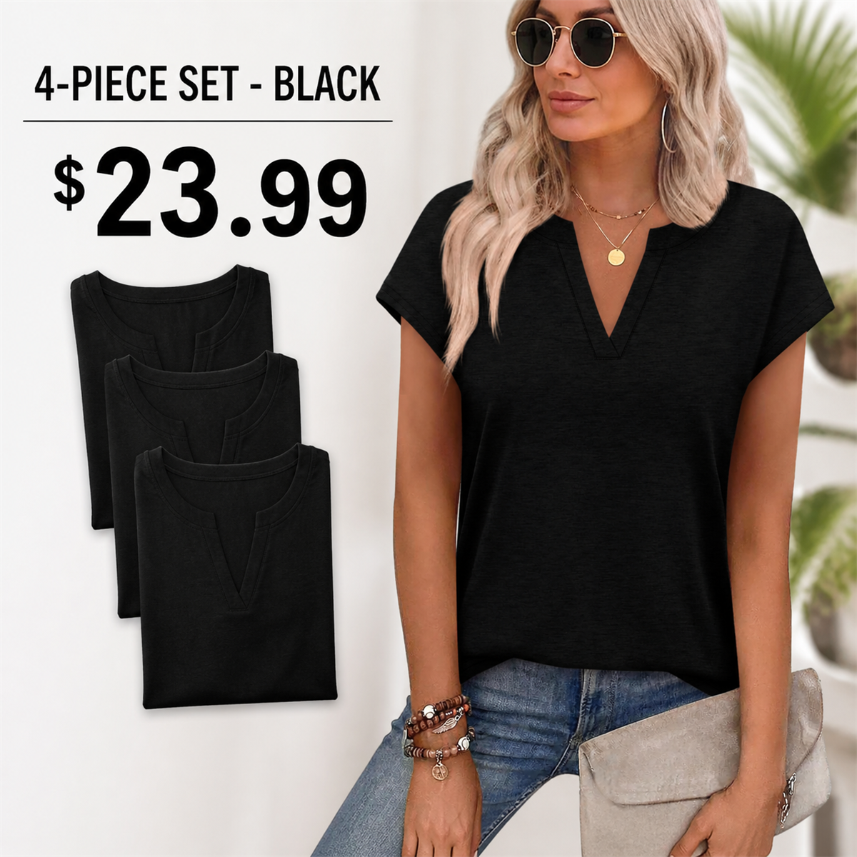 FINAL CLEARANCE - 12-Pack Only $39.99 - Women's Relaxed Notch-Neck Short-Sleeve Curved-Hem Top
