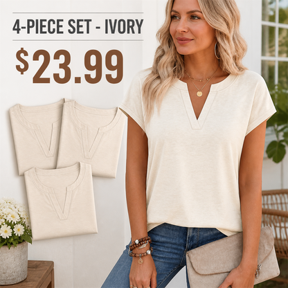 FINAL CLEARANCE - 12-Pack Only $39.99 - Women's Relaxed Notch-Neck Short-Sleeve Curved-Hem Top
