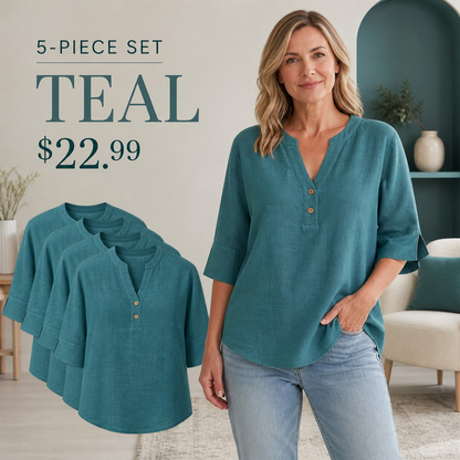 FINAL CLEARANCE - 10-Pack Only $37.99 - Women's Relaxed Notch-Neck Three-Quarter-Sleeve Blouse