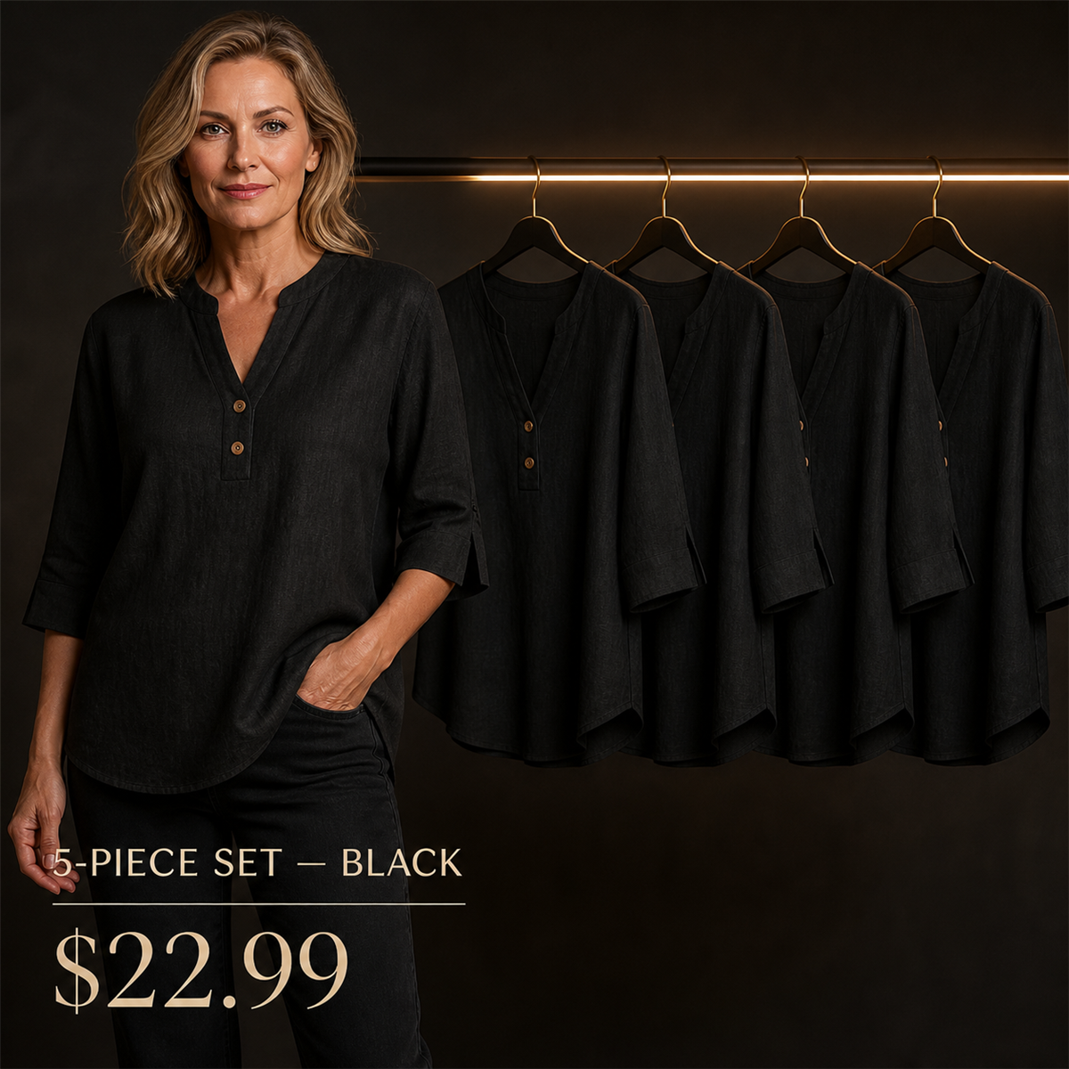 FINAL CLEARANCE - 10-Pack Only $37.99 - Women's Relaxed Notch-Neck Three-Quarter-Sleeve Blouse