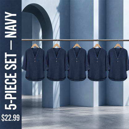 FINAL CLEARANCE - 10-Pack Only $37.99 - Women's Relaxed Notch-Neck Three-Quarter-Sleeve Blouse