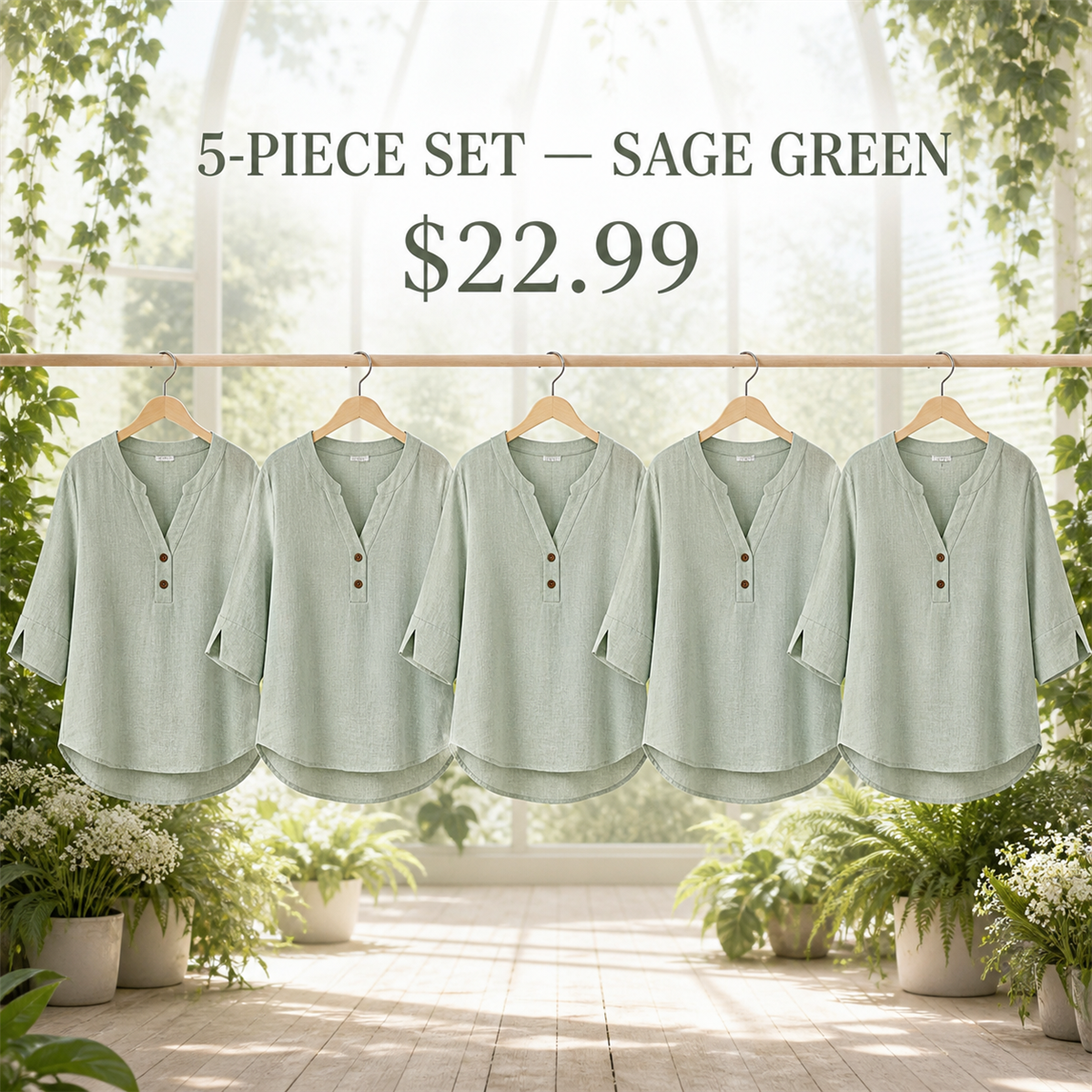 FINAL CLEARANCE - 10-Pack Only $37.99 - Women's Relaxed Notch-Neck Three-Quarter-Sleeve Blouse