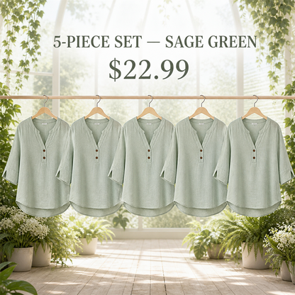 FINAL CLEARANCE - 10-Pack Only $37.99 - Women's Relaxed Notch-Neck Three-Quarter-Sleeve Blouse