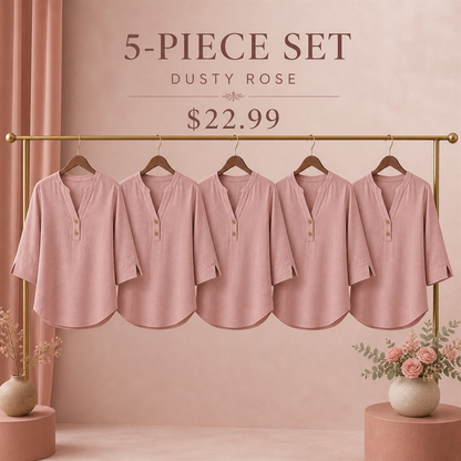 FINAL CLEARANCE - 10-Pack Only $37.99 - Women's Relaxed Notch-Neck Three-Quarter-Sleeve Blouse