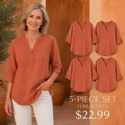 FINAL CLEARANCE - 10-Pack Only $37.99 - Women's Relaxed Notch-Neck Three-Quarter-Sleeve Blouse