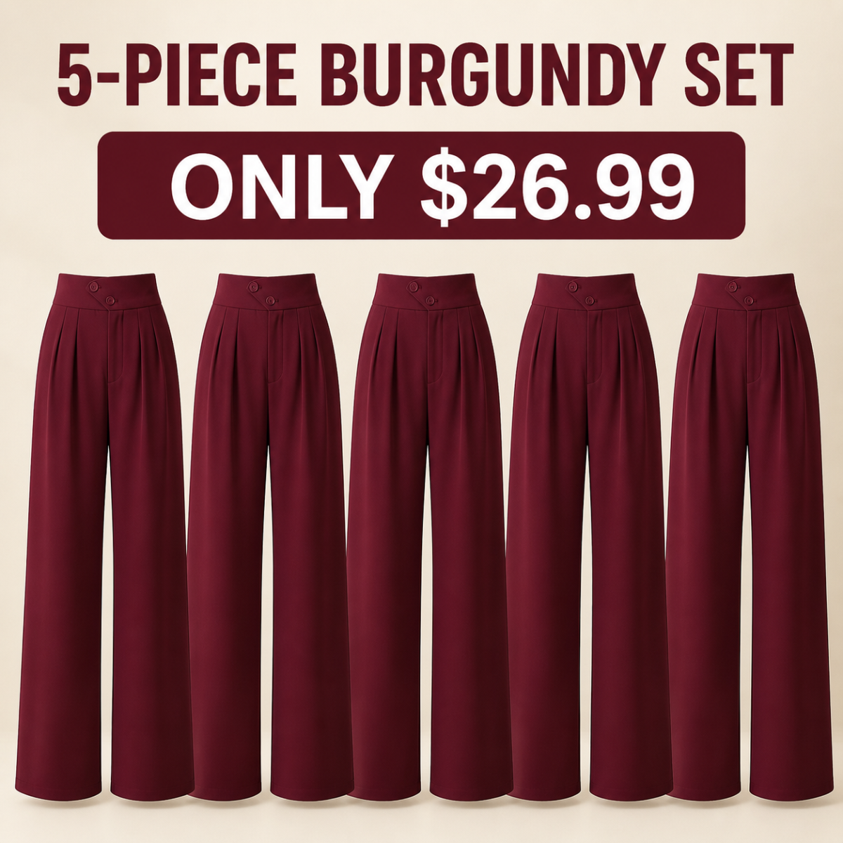 FINAL CLEARANCE - 10-Pack Only $36.99 - Women's High-Waist Pleated Wide-Leg Trousers