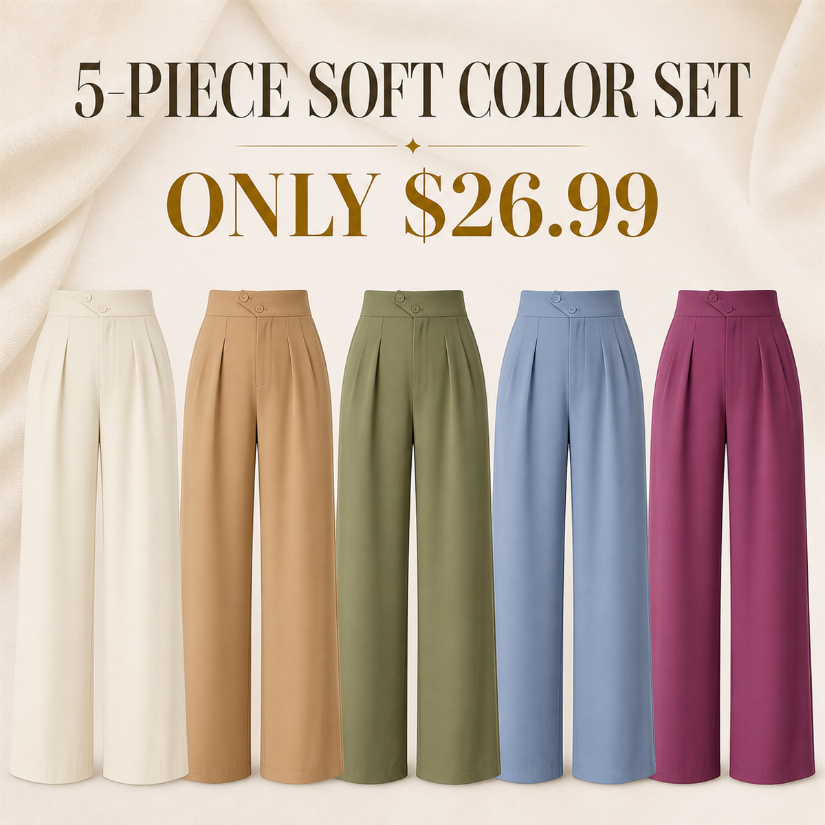 FINAL CLEARANCE - 10-Pack Only $36.99 - Women's High-Waist Pleated Wide-Leg Trousers