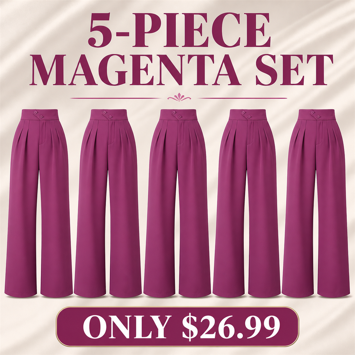 FINAL CLEARANCE - 10-Pack Only $36.99 - Women's High-Waist Pleated Wide-Leg Trousers