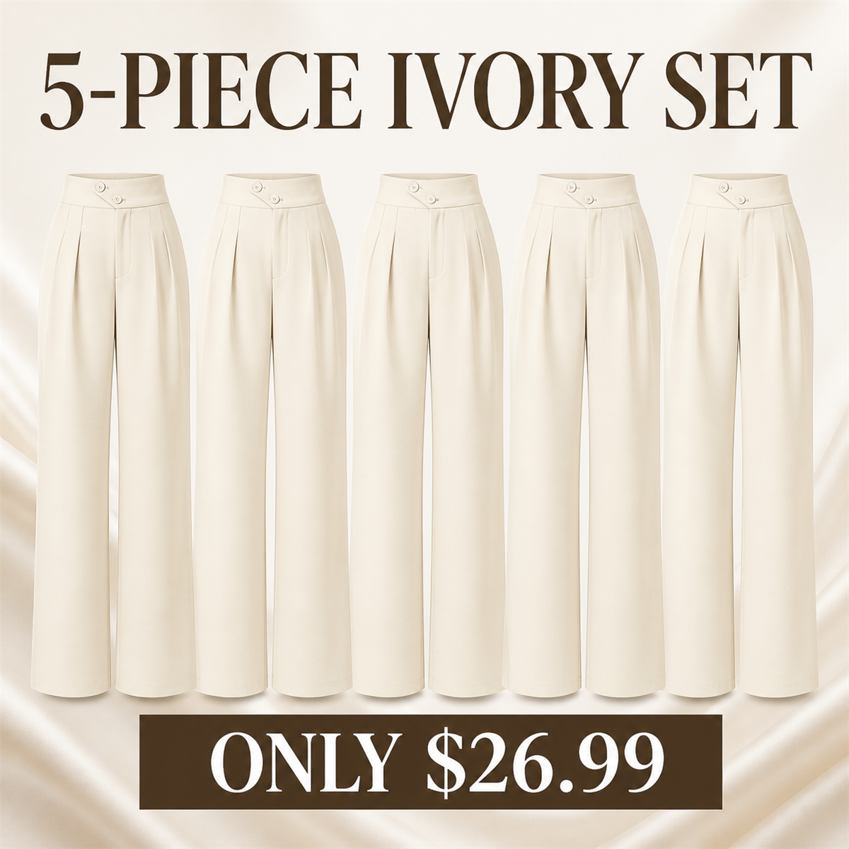 FINAL CLEARANCE - 10-Pack Only $36.99 - Women's High-Waist Pleated Wide-Leg Trousers