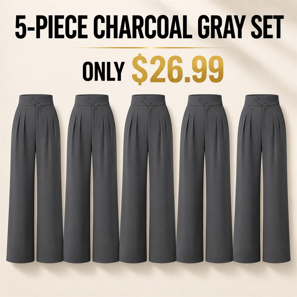 FINAL CLEARANCE - 10-Pack Only $36.99 - Women's High-Waist Pleated Wide-Leg Trousers