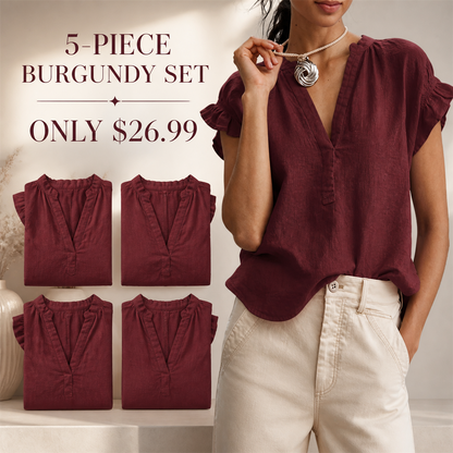 FINAL CLEARANCE - 10-Pack Only $36.99 - Women's Textured V-Neck Flutter-Sleeve Blouse