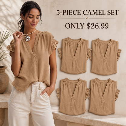 FINAL CLEARANCE - 10-Pack Only $36.99 - Women's Textured V-Neck Flutter-Sleeve Blouse