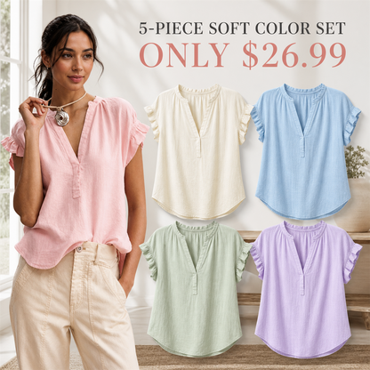 FINAL CLEARANCE - 10-Pack Only $36.99 - Women's Textured V-Neck Flutter-Sleeve Blouse