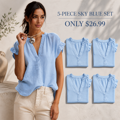 FINAL CLEARANCE - 10-Pack Only $36.99 - Women's Textured V-Neck Flutter-Sleeve Blouse