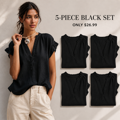 FINAL CLEARANCE - 10-Pack Only $36.99 - Women's Textured V-Neck Flutter-Sleeve Blouse