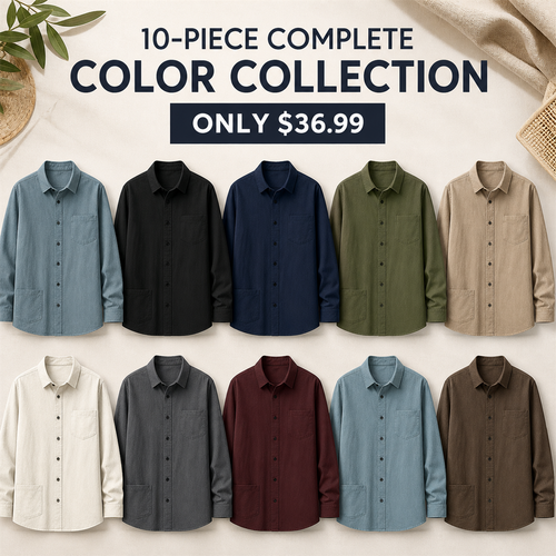 FINAL CLEARANCE - 10-Pack Only $36.99 - Men's Relaxed Long-Sleeve Two-Pocket Button-Front Overshirt