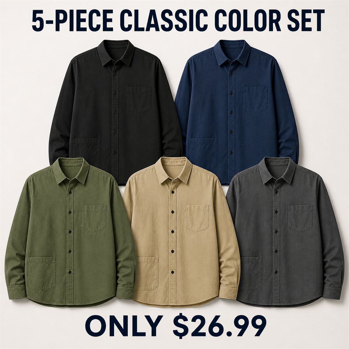 FINAL CLEARANCE - 10-Pack Only $36.99 - Men's Relaxed Long-Sleeve Two-Pocket Button-Front Overshirt